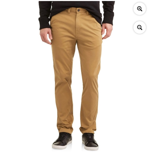 George Men's Slim Straight Chino Pants Tan Brown Stretch Flat Front Casual 34x32 - Picture 1 of 14